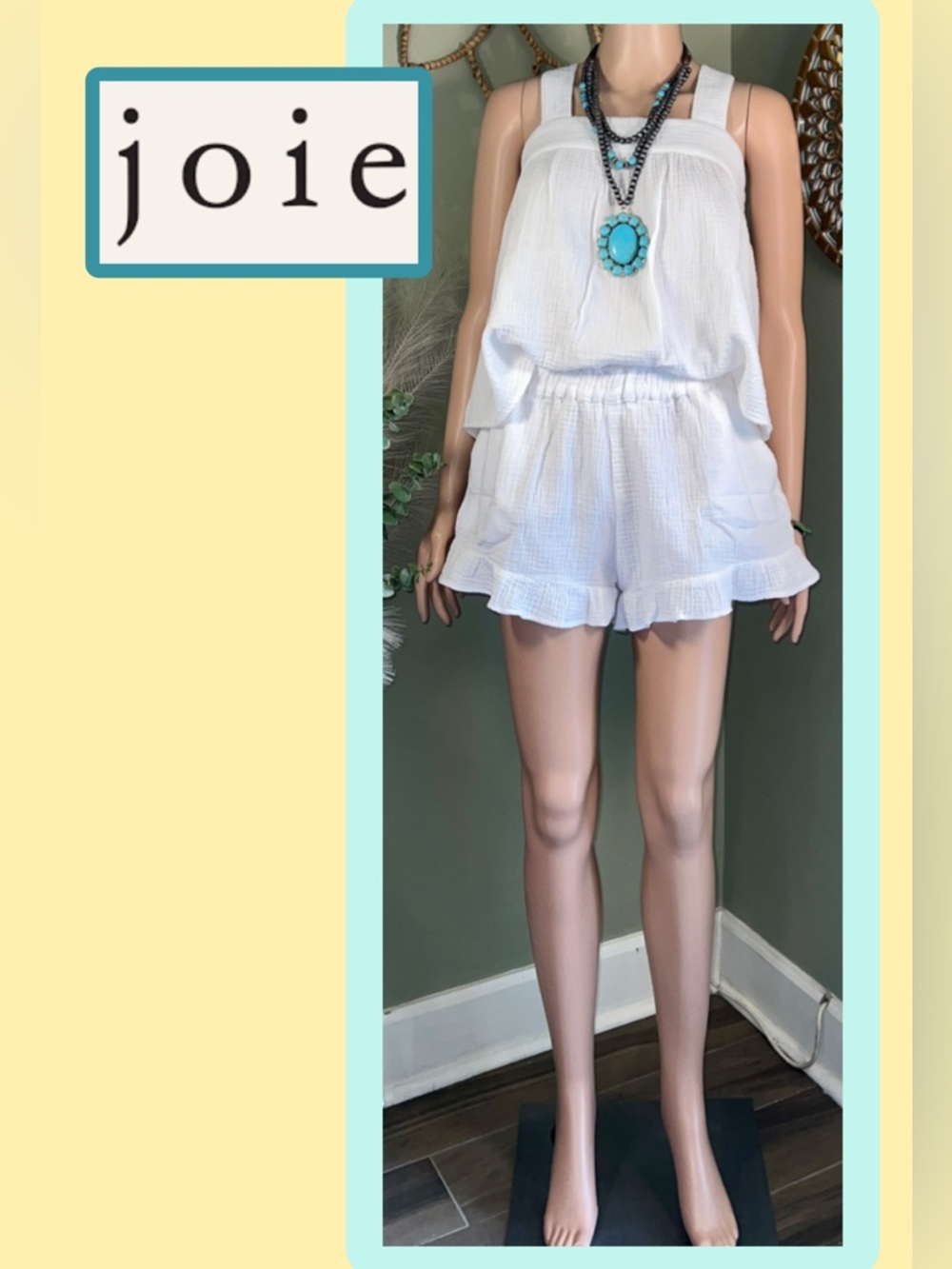 Joie Cotton Crinkle Gauze 2-pc Tank and Shorts SET White Small Summer PJ’s